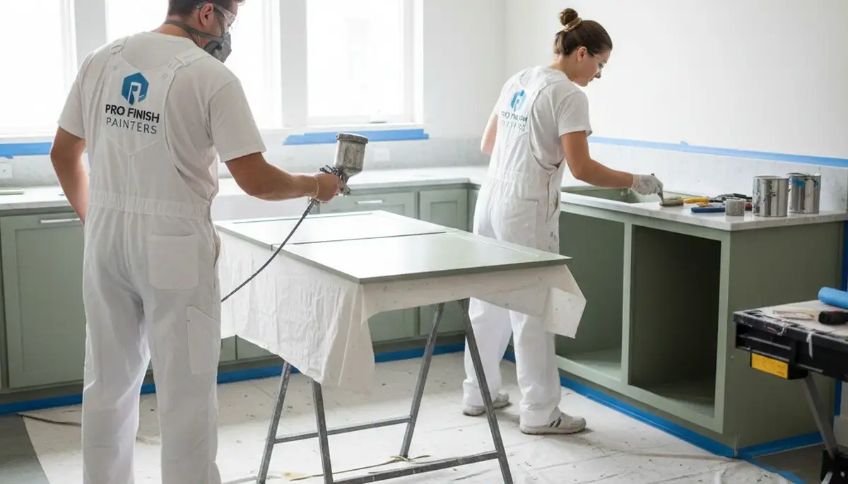 Professional cabinet painting in San Mateo CA kitchen by expert house painters for a smooth modern finish