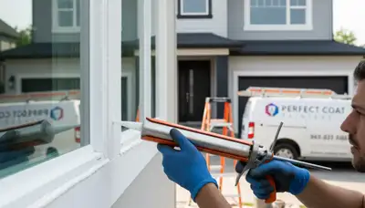 Professional caulking and sealing on home exterior by house painters in San Mateo, CA