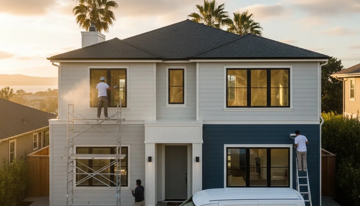Professional house painters improving home exterior in San Mateo, CA