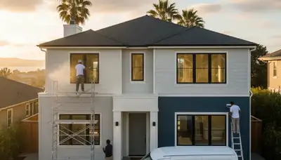 Professional house painters improving home exterior in San Mateo, CA