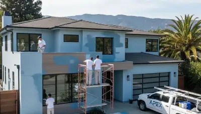 Professional house painters improving home exterior in San Mateo, CA