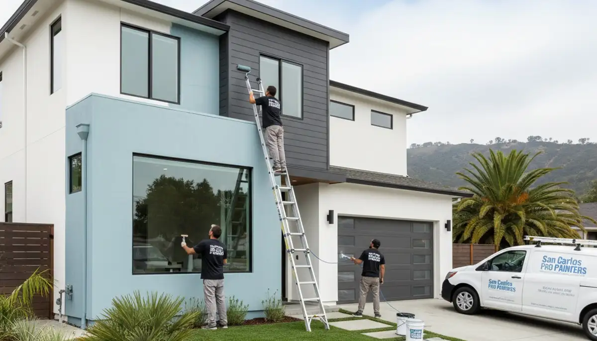 Professional house painting services in San Mateo, CA exterior home painters at work