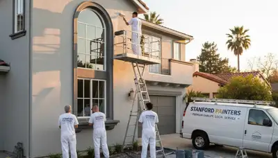 House painting crew in San Mateo, CA preparing a home for professional exterior painting