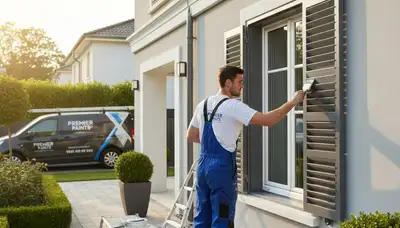 Professional shutter painting on coastal home in San Mateo, CA by expert house painters