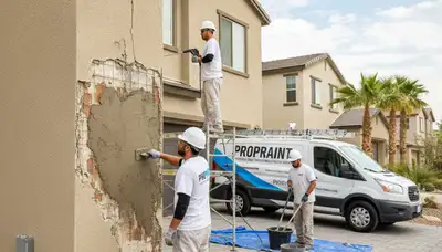 Professional stucco repair on San Mateo, CA home exterior showing crack restoration and smooth finish