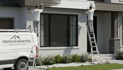 Professional trim and fascia painting on coastal home in San Mateo, CA by expert house painters